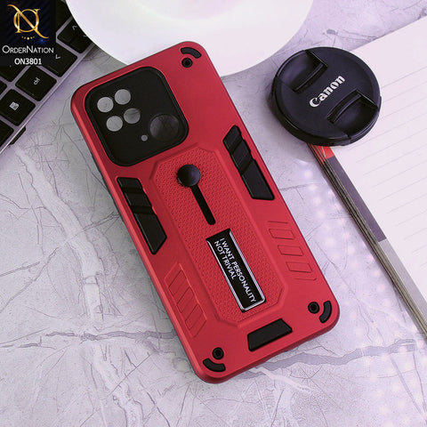 Xiaomi Redmi 10C Cover - Red - Hybrid Stylish Slide Finger Grip With Metal Kickstand Soft Borders Case