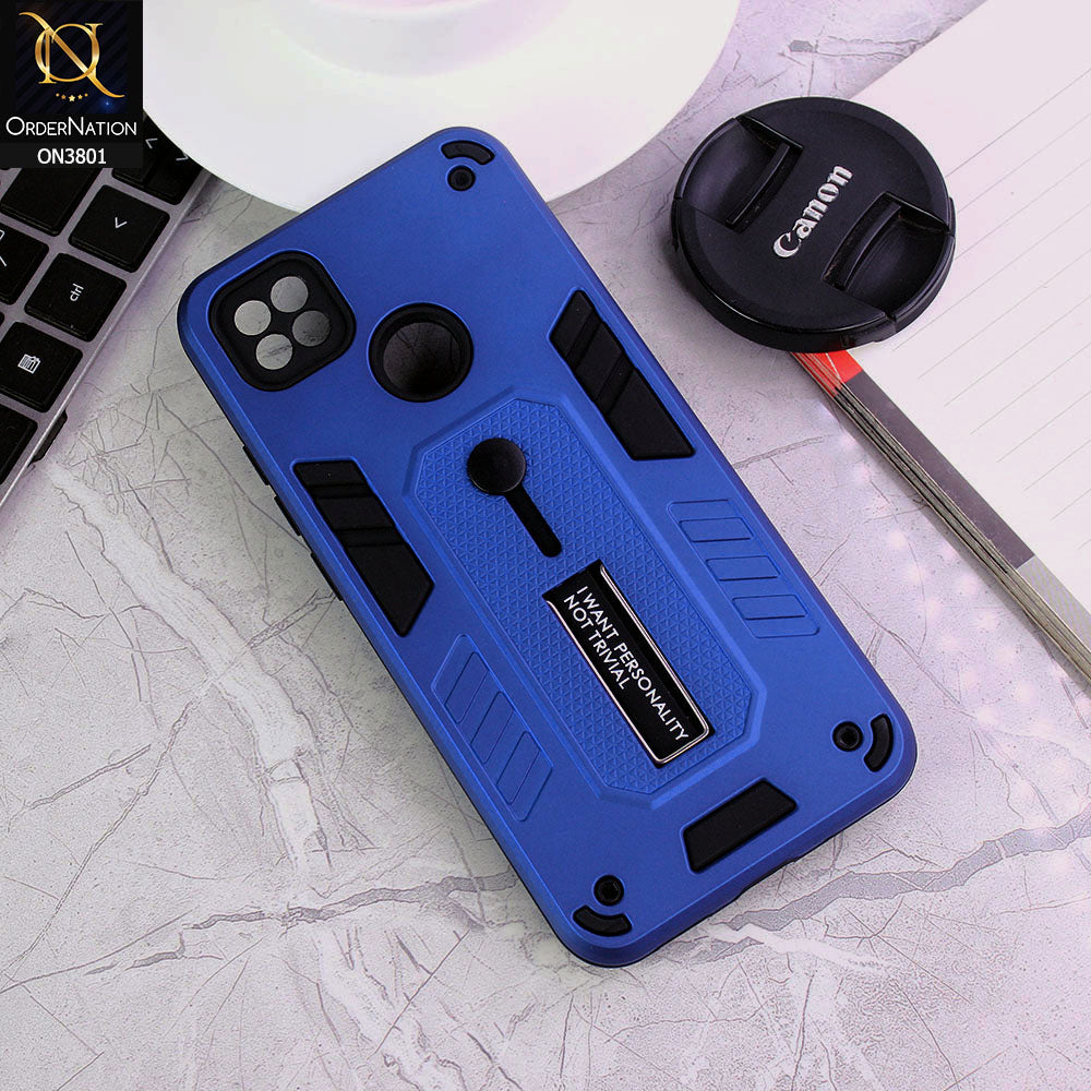 Xiaomi Redmi 9C Cover - Blue - Hybrid Stylish Slide Finger Grip With Metal Kickstand Soft Borders Case