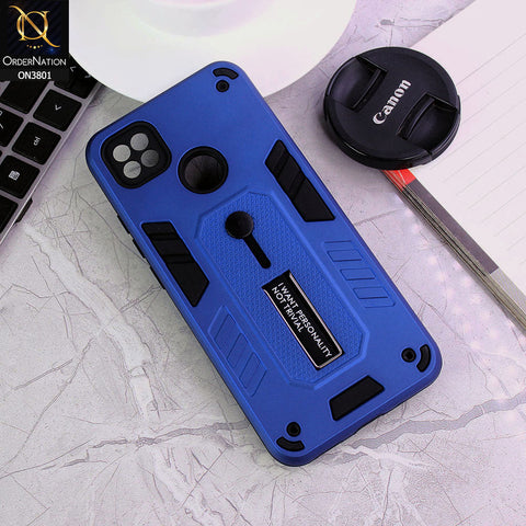 Xiaomi Redmi 10A Cover - Blue - Hybrid Stylish Slide Finger Grip With Metal Kickstand Soft Borders Case
