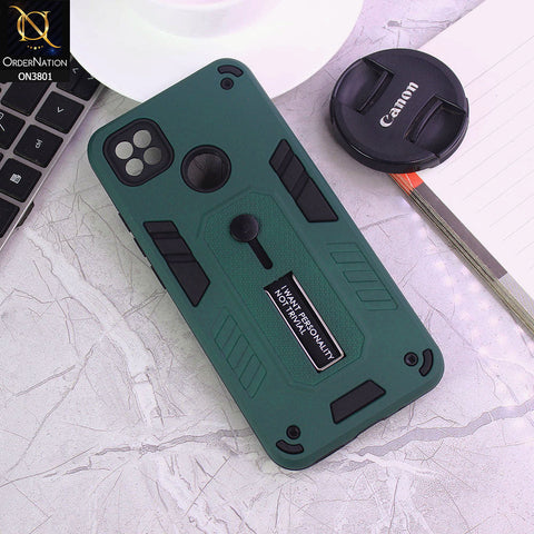 Xiaomi Redmi 10A Cover - Green - Hybrid Stylish Slide Finger Grip With Metal Kickstand Soft Borders Case