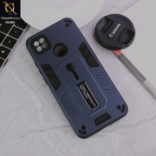 Xiaomi Redmi 9C Cover - Midnight Blue - Hybrid Stylish Slide Finger Grip With Metal Kickstand Soft Borders Case