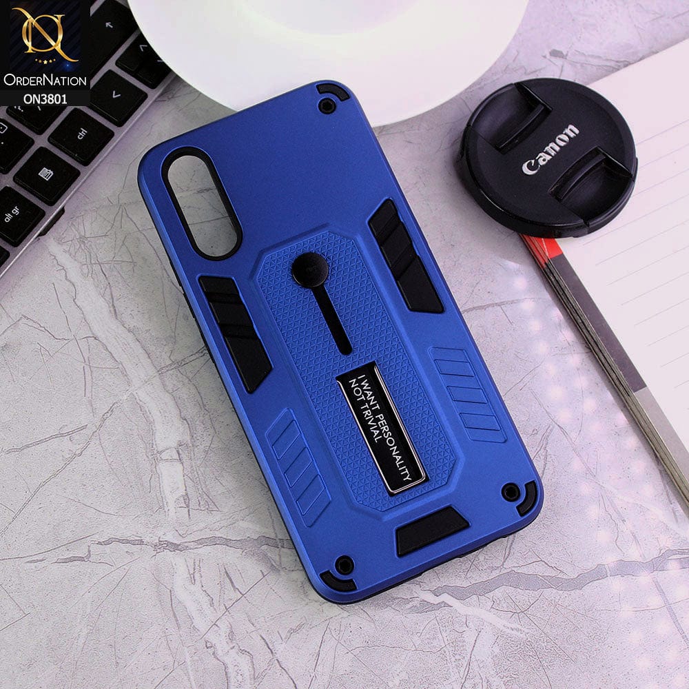 Vivo S1 Cover - Blue - Hybrid Stylish Slide Finger Grip With Metal Kickstand Soft Borders Case