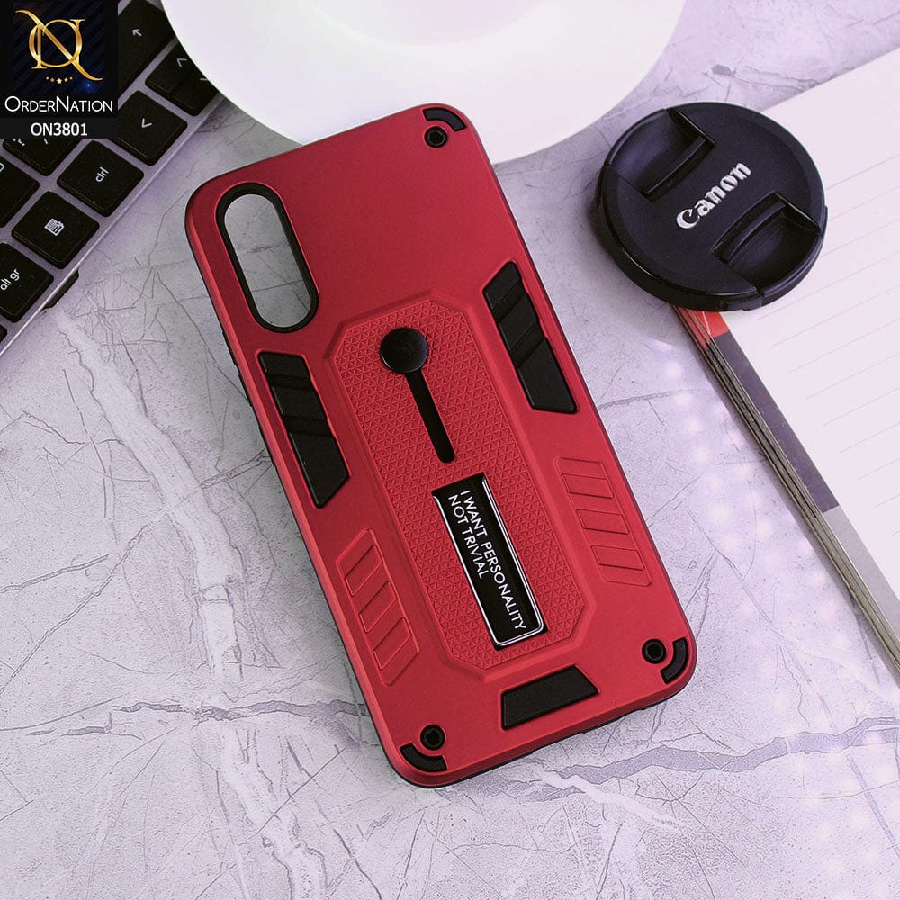 Vivo S1 Cover - Red - Hybrid Stylish Slide Finger Grip With Metal Kickstand Soft Borders Case