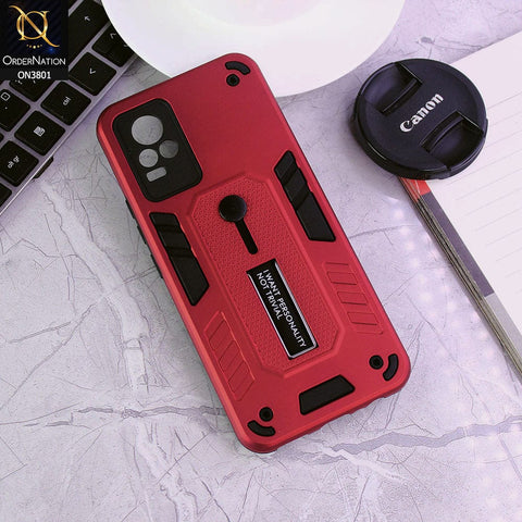 Vivo V21e Cover - Red - Hybrid Stylish Slide Finger Grip With Metal Kickstand Soft Borders Case