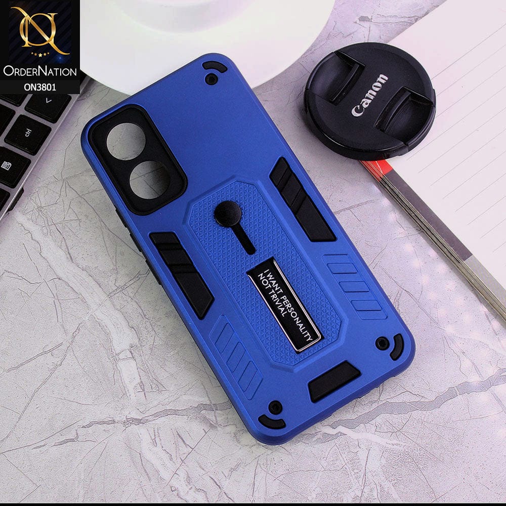 Vivo Y02s Cover - Blue - Hybrid Stylish Slide Finger Grip With Metal Kickstand Soft Borders Case