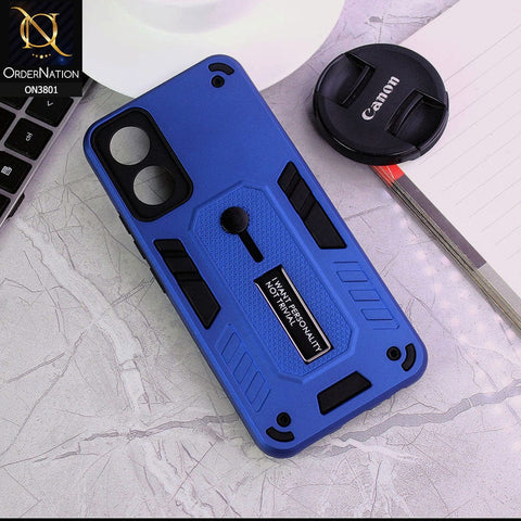 Vivo Y02s Cover - Blue - Hybrid Stylish Slide Finger Grip With Metal Kickstand Soft Borders Case