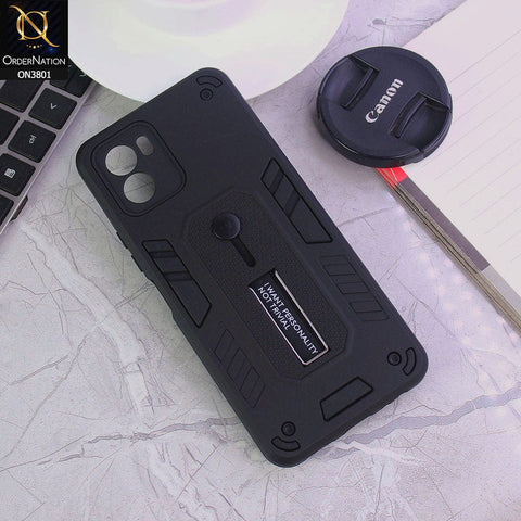 Vivo Y15s Cover - Black - Hybrid Stylish Slide Finger Grip With Metal Kickstand Soft Borders Case