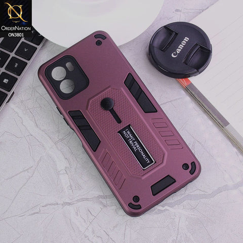 Vivo Y15s Cover - Burgundy - Hybrid Stylish Slide Finger Grip With Metal Kickstand Soft Borders Case