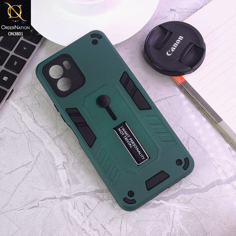 Vivo Y01 Cover - Green - Hybrid Stylish Slide Finger Grip With Metal Kickstand Soft Borders Case