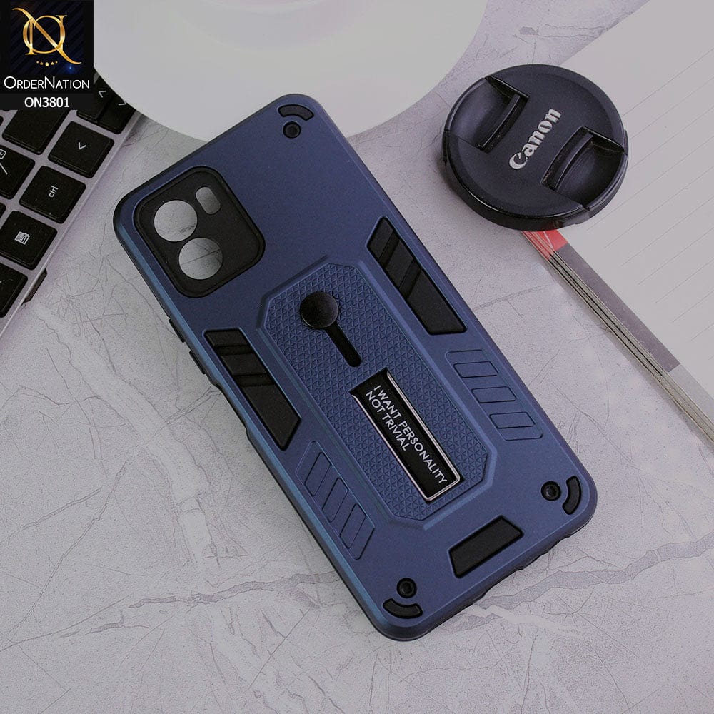 Vivo Y15s Cover - Midnight Blue - Hybrid Stylish Slide Finger Grip With Metal Kickstand Soft Borders Case