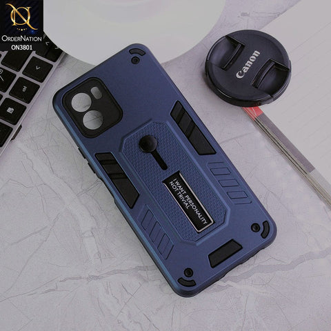 Vivo Y01 Cover - Midnight Blue - Hybrid Stylish Slide Finger Grip With Metal Kickstand Soft Borders Case