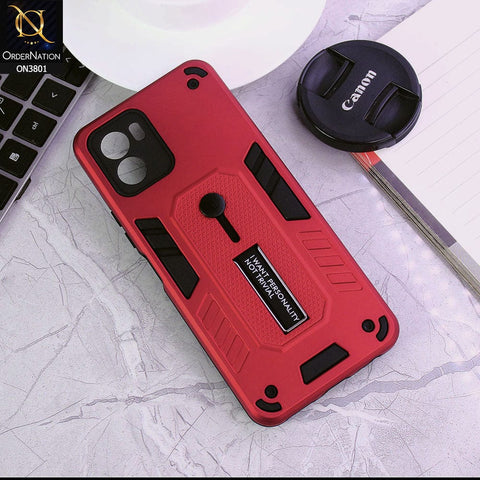 Vivo Y15s Cover - Red - Hybrid Stylish Slide Finger Grip With Metal Kickstand Soft Borders Case