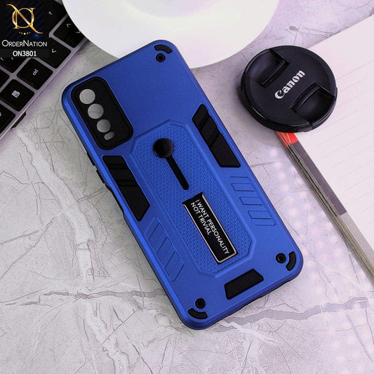 Vivo Y12a Cover - Blue - Hybrid Stylish Slide Finger Grip With Metal Kickstand Soft Borders Case