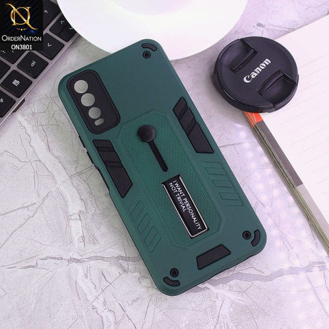 Vivo Y12s Cover - Green - Hybrid Stylish Slide Finger Grip With Metal Kickstand Soft Borders Case