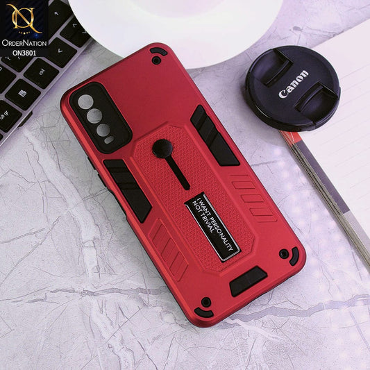 Vivo Y20i Cover - Red - Hybrid Stylish Slide Finger Grip With Metal Kickstand Soft Borders Case