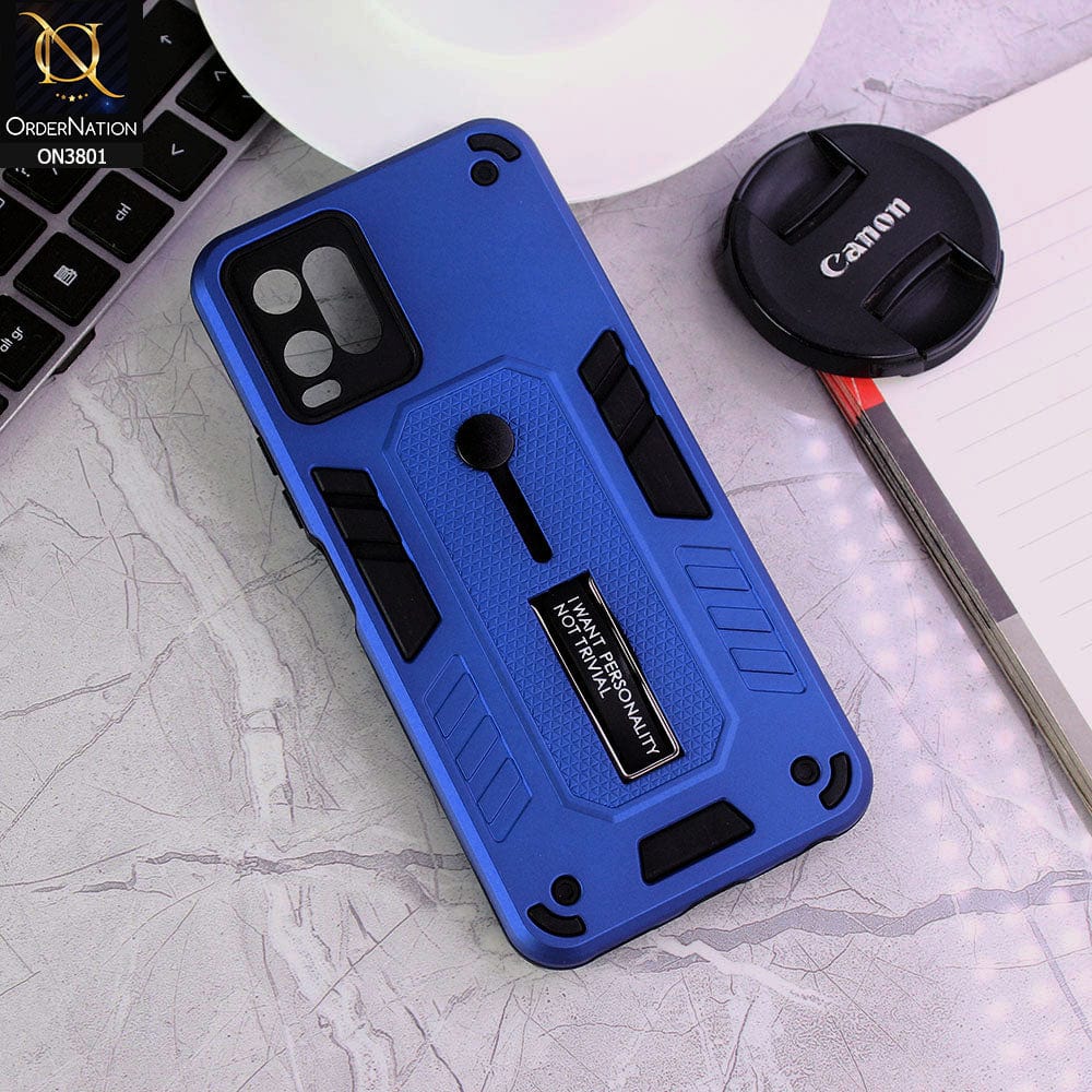 Vivo Y21 Cover - Blue - Hybrid Stylish Slide Finger Grip With Metal Kickstand Soft Borders Case