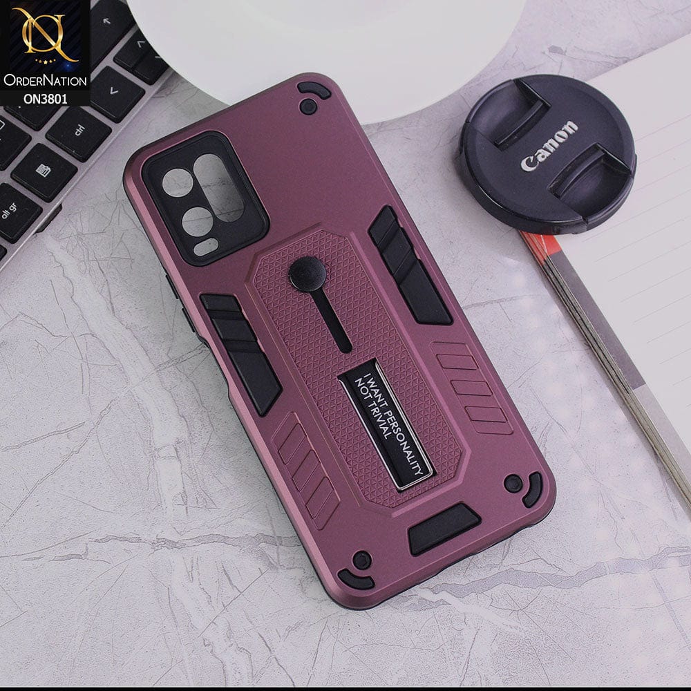 Vivo Y21e Cover - Burgundy - Hybrid Stylish Slide Finger Grip With Metal Kickstand Soft Borders Case