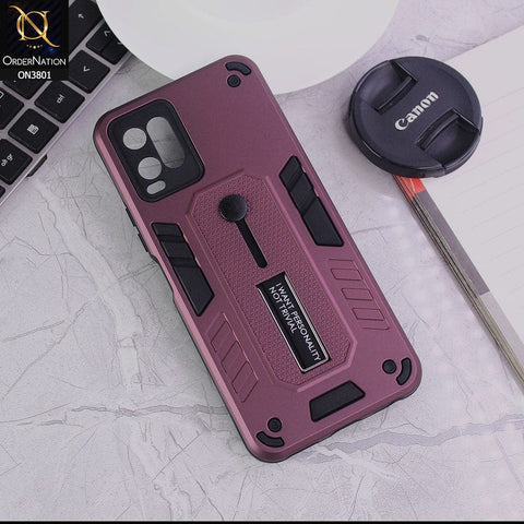 Vivo Y21 Cover - Burgundy - Hybrid Stylish Slide Finger Grip With Metal Kickstand Soft Borders Case
