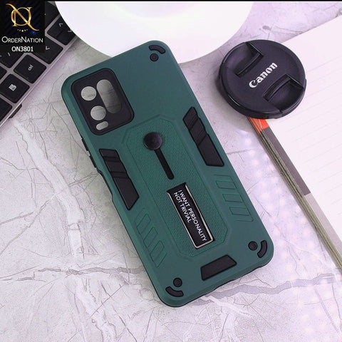 Vivo Y33s Cover - Green - Hybrid Stylish Slide Finger Grip With Metal Kickstand Soft Borders Case