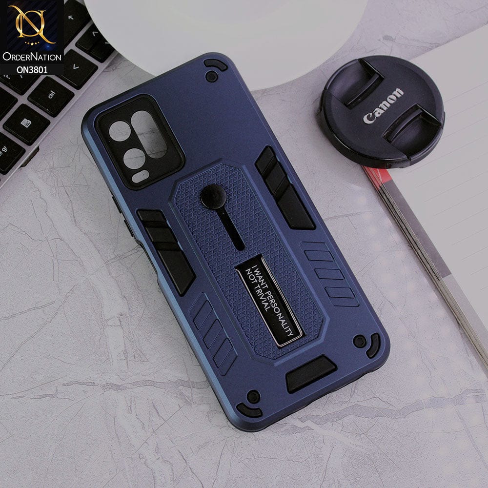 Vivo Y21 Cover - Midnight Blue - Hybrid Stylish Slide Finger Grip With Metal Kickstand Soft Borders Case