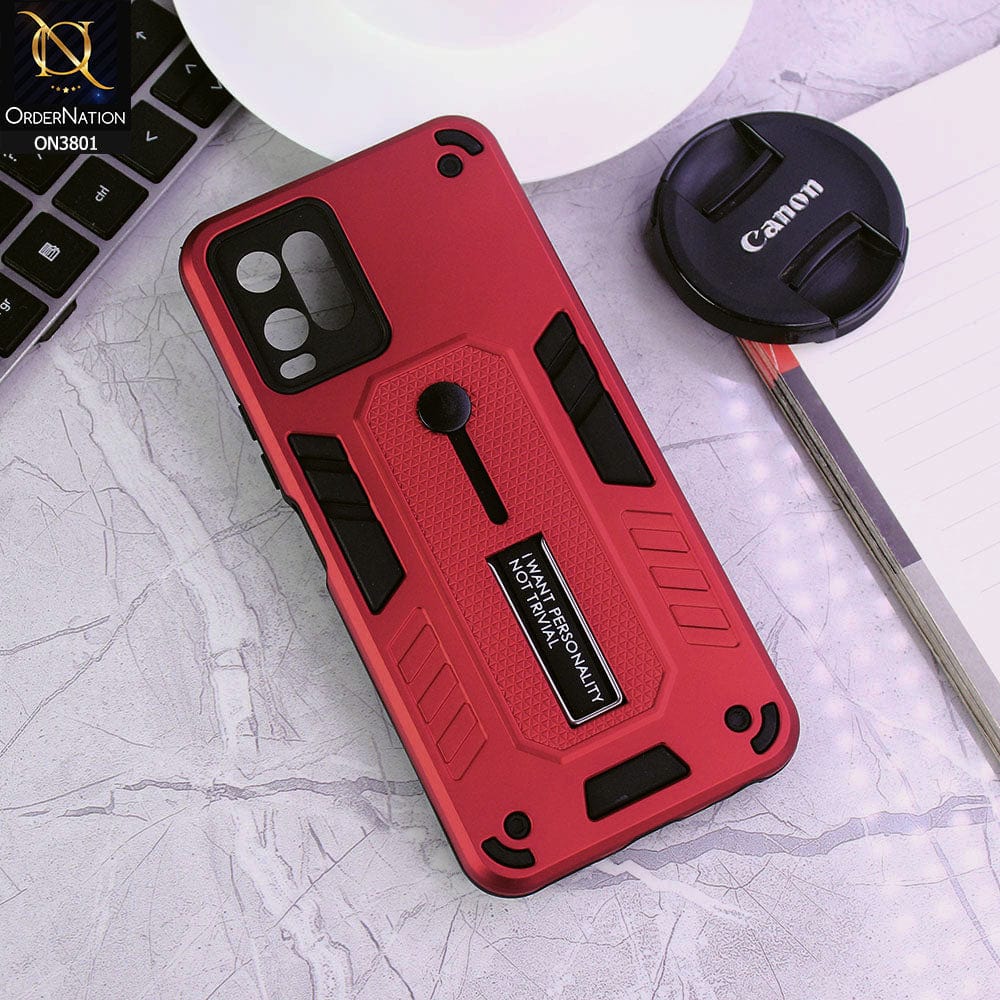 Vivo Y21G Cover - Red - Hybrid Stylish Slide Finger Grip With Metal Kickstand Soft Borders Case