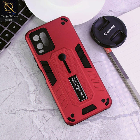 Vivo Y21a Cover - Red - Hybrid Stylish Slide Finger Grip With Metal Kickstand Soft Borders Case