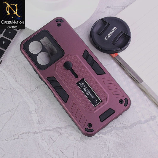 Vivo Y35 Cover - Burgundy - Hybrid Stylish Slide Finger Grip With Metal Kickstand Soft Borders Case