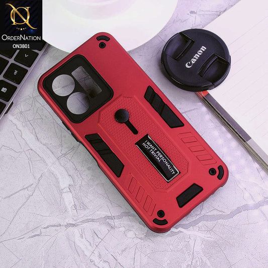 Vivo Y35 Cover - Red - Hybrid Stylish Slide Finger Grip With Metal Kickstand Soft Borders Case