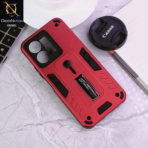 Vivo Y35 Cover - Red - Hybrid Stylish Slide Finger Grip With Metal Kickstand Soft Borders Case