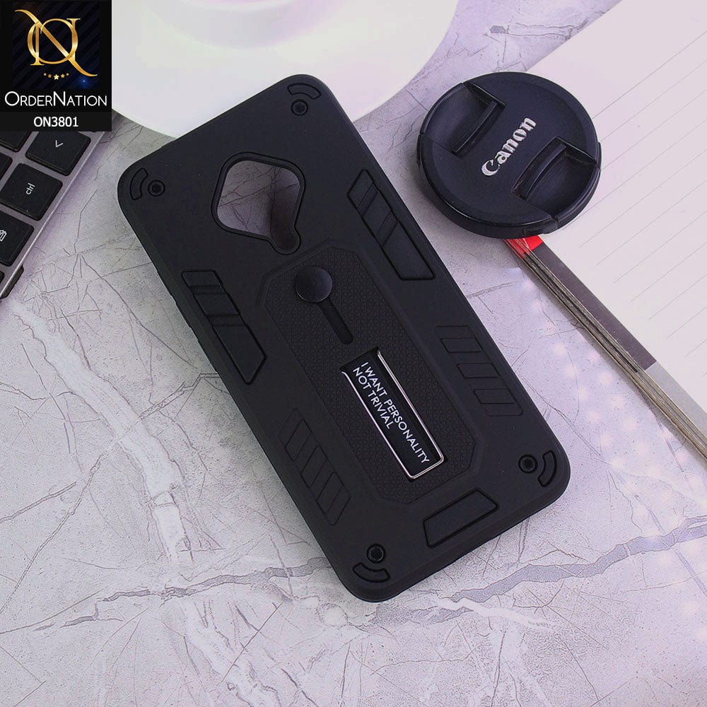 Vivo Y51 (2020 September) Cover - Black - Hybrid Stylish Slide Finger Grip With Metal Kickstand Soft Borders Case