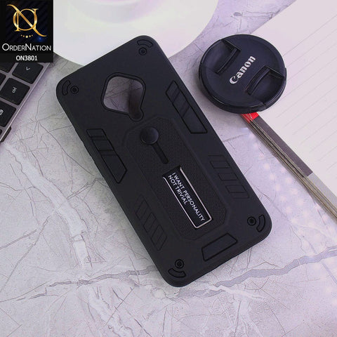 Vivo Y51 (2020 September) Cover - Black - Hybrid Stylish Slide Finger Grip With Metal Kickstand Soft Borders Case
