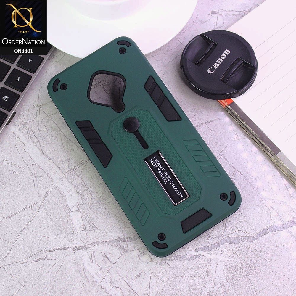 Vivo Y51 (2020 September) Cover - Green - Hybrid Stylish Slide Finger Grip With Metal Kickstand Soft Borders Case