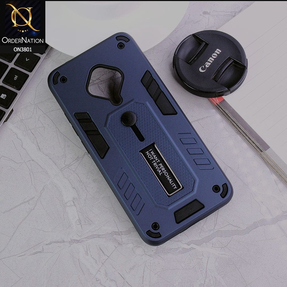 Vivo Y51 (2020 September) Cover - Midnight Blue - Hybrid Stylish Slide Finger Grip With Metal Kickstand Soft Borders Case