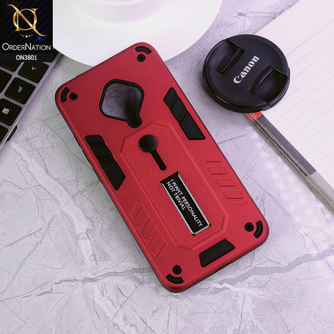 Vivo Y51 (2020 September) Cover - Red - Hybrid Stylish Slide Finger Grip With Metal Kickstand Soft Borders Case