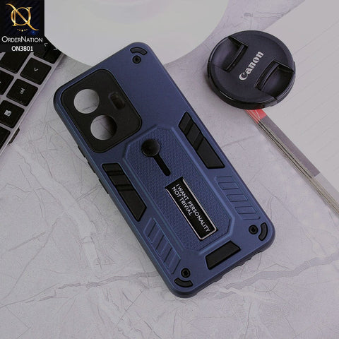 Vivo Y55 4G Cover - Midnight Blue - Hybrid Stylish Slide Finger Grip With Metal Kickstand Soft Borders Case