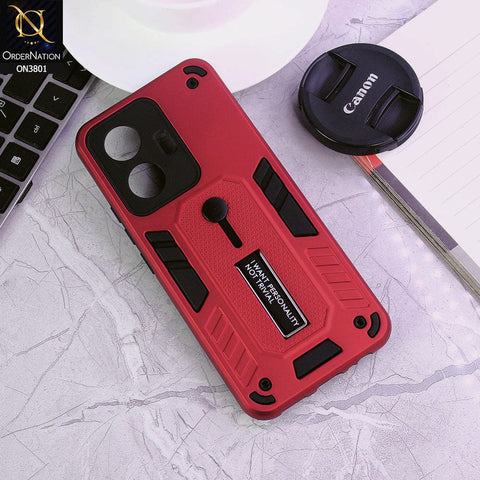 Vivo Y55 4G Cover - Red - Hybrid Stylish Slide Finger Grip With Metal Kickstand Soft Borders Case