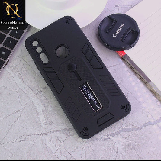 Huawei Y9 Prime 2019 Cover - Black - Hybrid Stylish Slide Finger Grip With Metal Kickstand Soft Borders Case