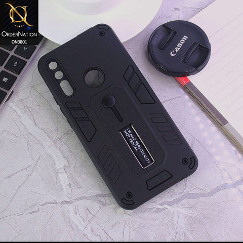 Huawei Y9 Prime 2019 Cover - Black - Hybrid Stylish Slide Finger Grip With Metal Kickstand Soft Borders Case