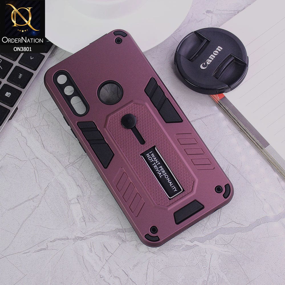 Huawei Y9 Prime 2019 Cover - Burgundy - Hybrid Stylish Slide Finger Grip With Metal Kickstand Soft Borders Case
