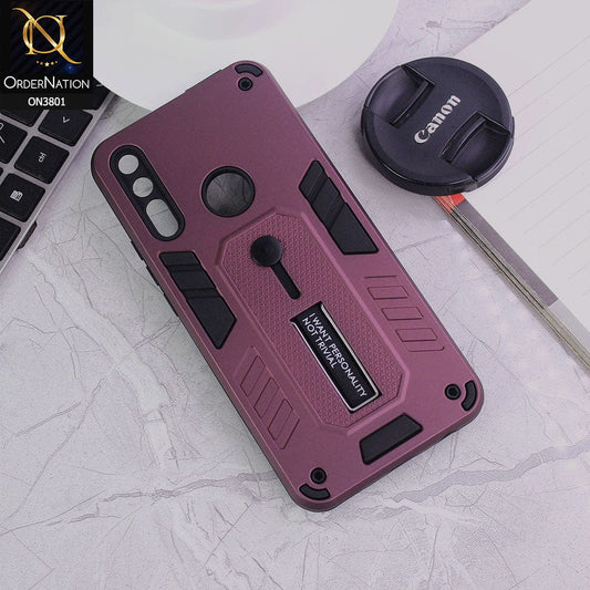 Huawei Y9 Prime 2019 Cover - Burgundy - Hybrid Stylish Slide Finger Grip With Metal Kickstand Soft Borders Case