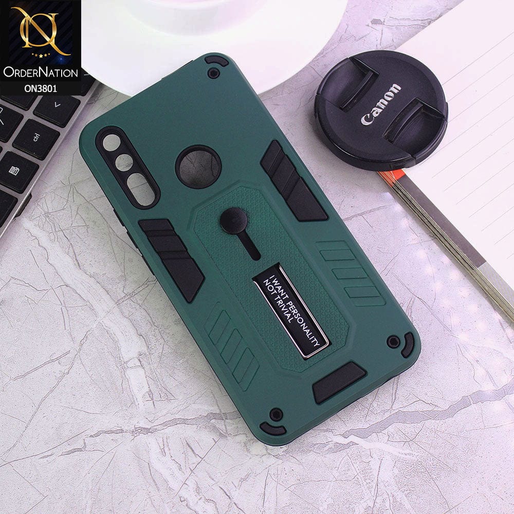 Huawei Y9 Prime 2019 Cover - Green - Hybrid Stylish Slide Finger Grip With Metal Kickstand Soft Borders Case