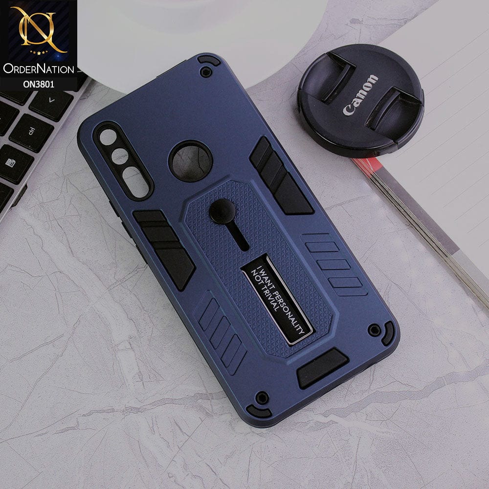 Huawei Y9 Prime 2019 Cover - Midnight Blue - Hybrid Stylish Slide Finger Grip With Metal Kickstand Soft Borders Case