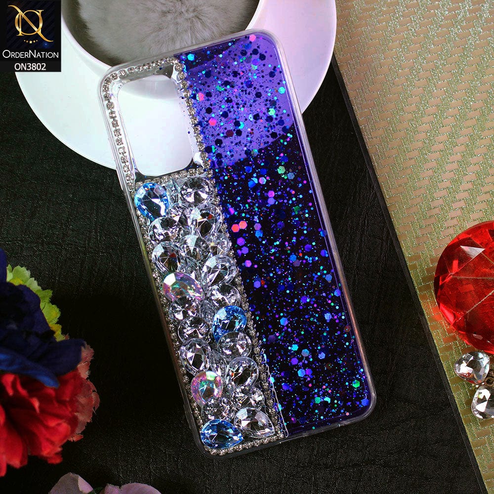 Samsung Galaxy A13 Cover - Blue - New Shinny Glitter Case With Bling Sparkle Stones Soft Borders Protective Case ( Glitter Does Not Move )