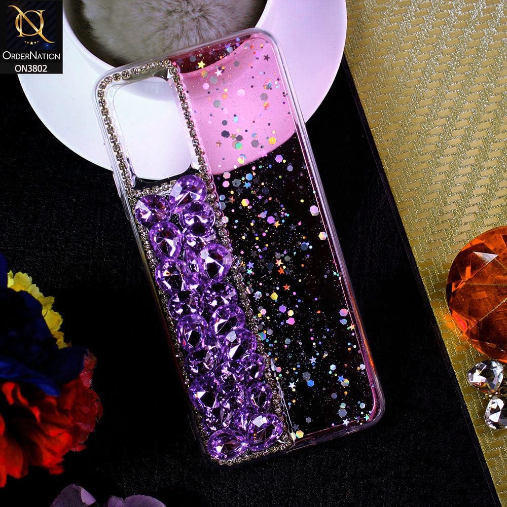 Samsung Galaxy A13 Cover - Purple - New Shinny Glitter Case With Bling Sparkle Stones Soft Borders Protective Case ( Glitter Does Not Move )