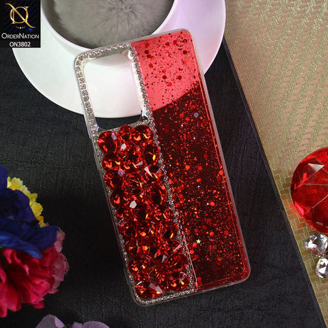 Samsung Galaxy A13 Cover - Red - New Shinny Glitter Case With Bling Sparkle Stones Soft Borders Protective Case ( Glitter Does Not Move )