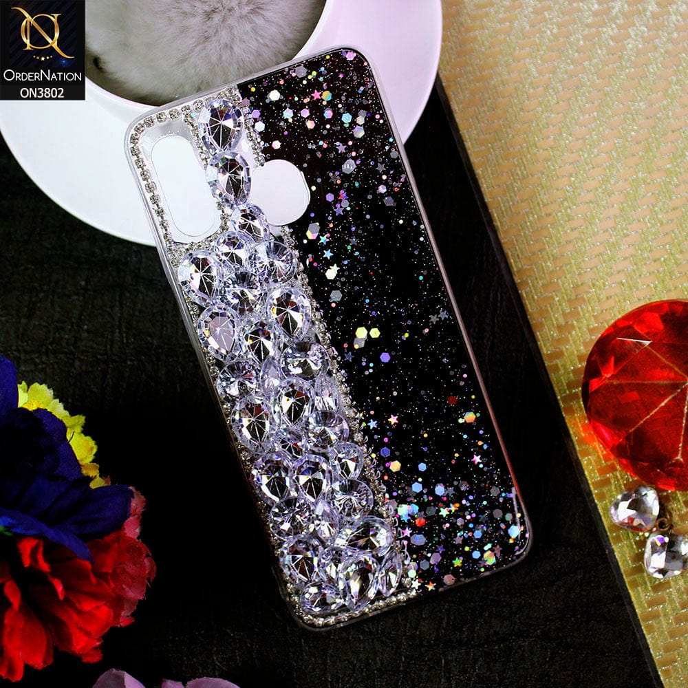 Samsung Galaxy A30 Cover - Black - New Shinny Glitter Case With Bling Sparkle Stones Soft Borders Protective Case ( Glitter Does Not Move )