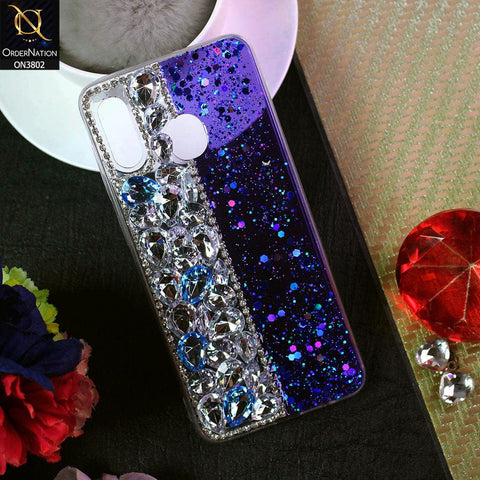 Samsung Galaxy A20 Cover - Blue - New Shinny Glitter Case With Bling Sparkle Stones Soft Borders Protective Case ( Glitter Does Not Move )
