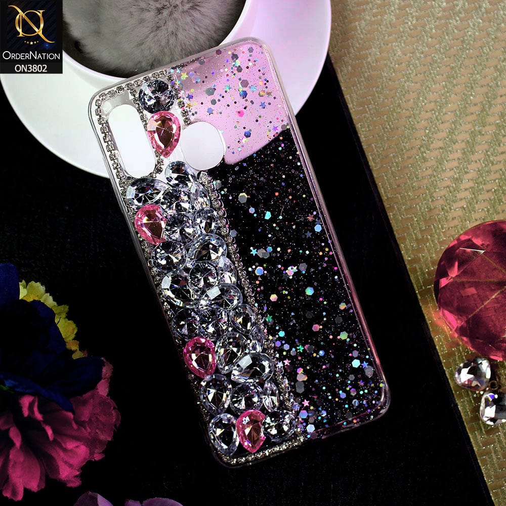 Samsung Galaxy A30 Cover - Light Pink - New Shinny Glitter Case With Bling Sparkle Stones Soft Borders Protective Case ( Glitter Does Not Move )
