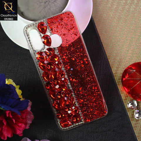 Samsung Galaxy A20 Cover - Red - New Shinny Glitter Case With Bling Sparkle Stones Soft Borders Protective Case ( Glitter Does Not Move )