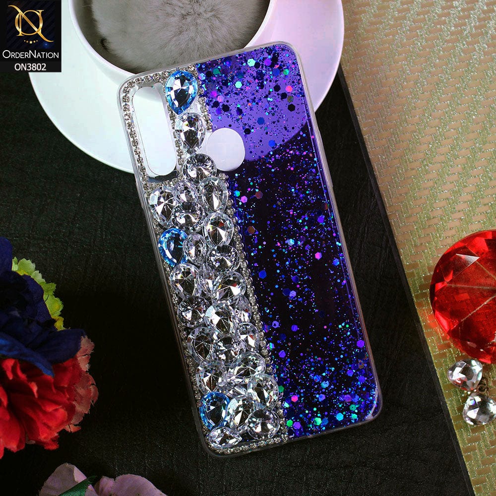 Samsung Galaxy A20s Cover - Blue - New Shinny Glitter Case With Bling Sparkle Stones Soft Borders Protective Case ( Glitter Does Not Move )